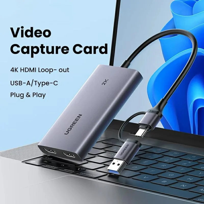 UGREEN CM726-25773 USB A / USB C 2 in 1 2K / 30Hz Video Capture Card with 4K HD Loop Out for Live Streaming Gaming