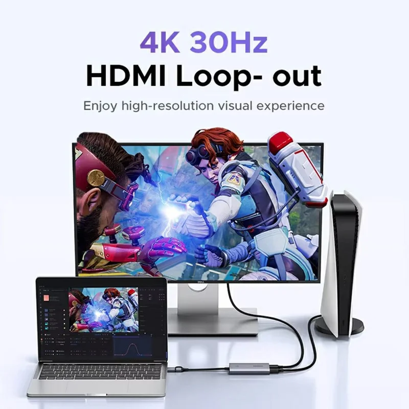 UGREEN CM726-25773 USB A / USB C 2 in 1 2K / 30Hz Video Capture Card with 4K HD Loop Out for Live Streaming Gaming