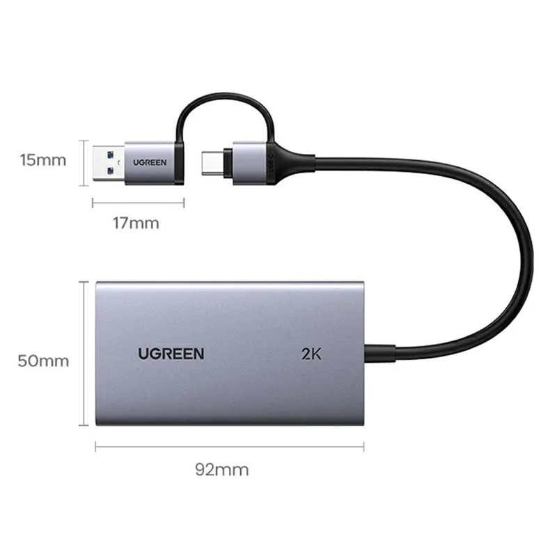 UGREEN CM726-25773 USB A / USB C 2 in 1 2K / 30Hz Video Capture Card with 4K HD Loop Out for Live Streaming Gaming