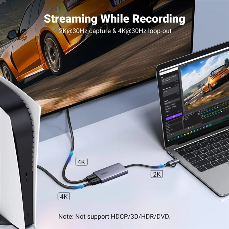 UGREEN CM726-25773 USB A / USB C 2 in 1 2K / 30Hz Video Capture Card with 4K HD Loop Out for Live Streaming Gaming