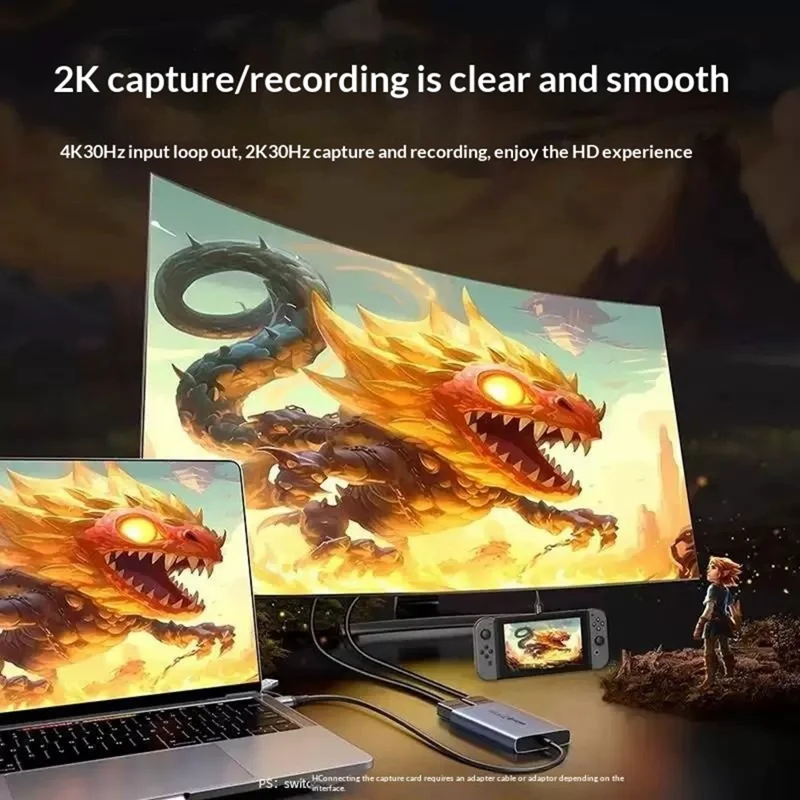 UGREEN CM726-25773 USB A / USB C 2 in 1 2K / 30Hz Video Capture Card with 4K HD Loop Out for Live Streaming Gaming