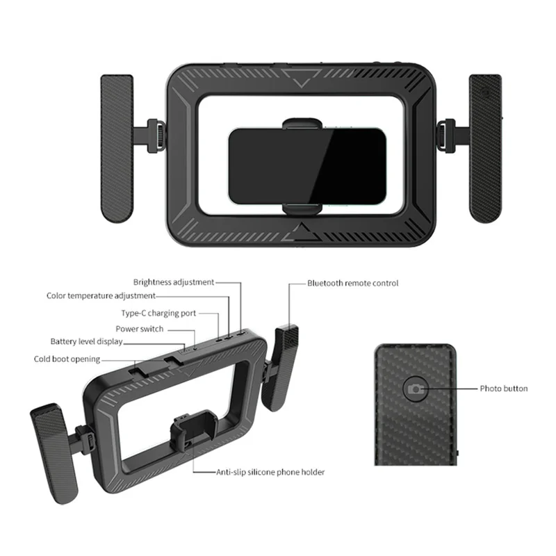 K03 Luz Anel Portátil com 3 Temperaturas de Cor, Controlo Remoto por Bluetooth, Suporte para Telemóvel, Luz LED de Preenchimento para Transmissões em Direto
