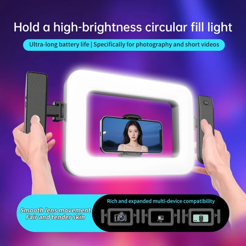 K03 Luz Anel Portátil com 3 Temperaturas de Cor, Controlo Remoto por Bluetooth, Suporte para Telemóvel, Luz LED de Preenchimento para Transmissões em Direto