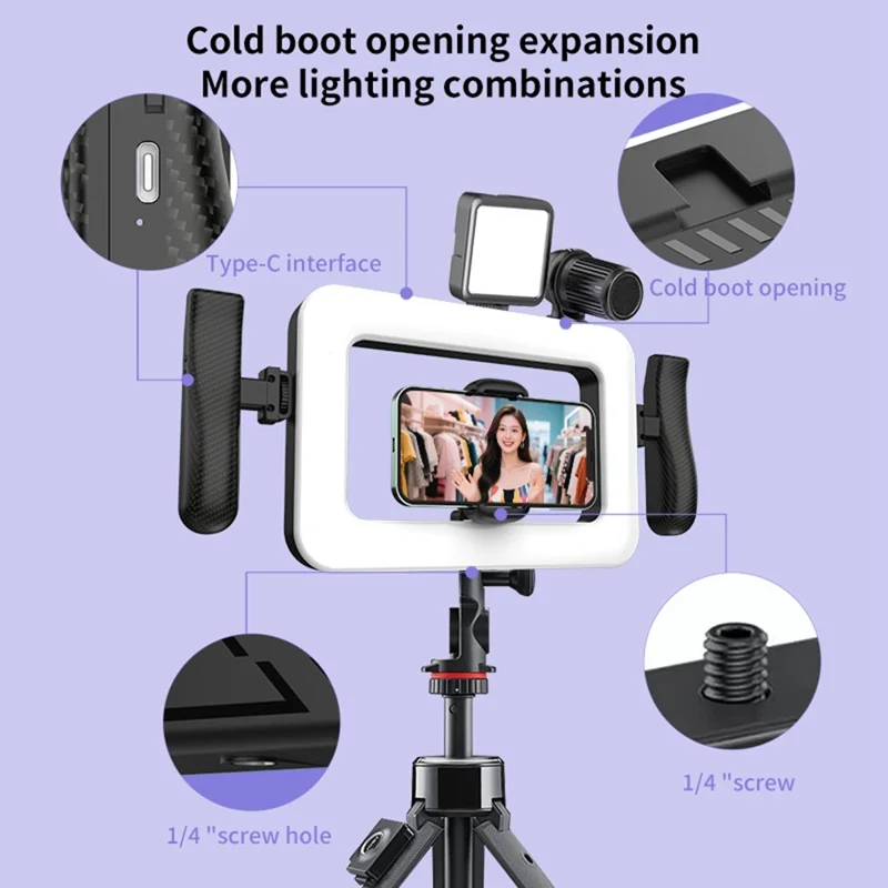 K03 Luz Anel Portátil com 3 Temperaturas de Cor, Controlo Remoto por Bluetooth, Suporte para Telemóvel, Luz LED de Preenchimento para Transmissões em Direto