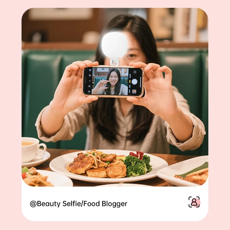 K04 Magnetic Selfie Ring Light with Mirror Foldable LED Fill Light Adjustable Brightness Phone Stand for Live Streaming - White