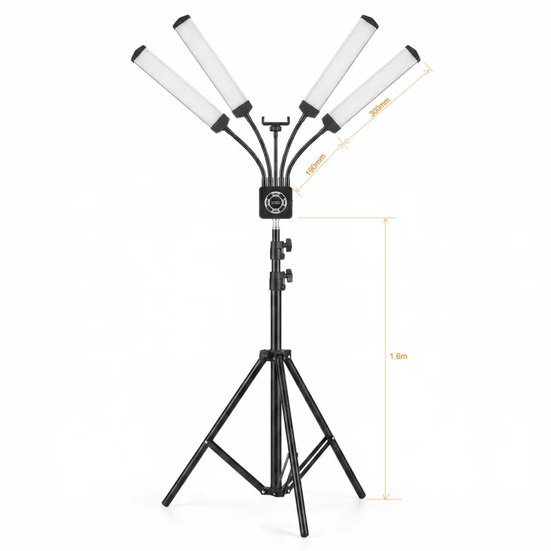 HD-150XJ 4-Arm Fill Light 3200K-5600K Adjustable Remote Control 65W LED Photography Light for Beauty Live Streaming - Black