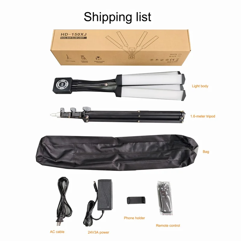 HD-150XJ 4-Arm Fill Light 3200K-5600K Adjustable Remote Control 65W LED Photography Light for Beauty Live Streaming - Black