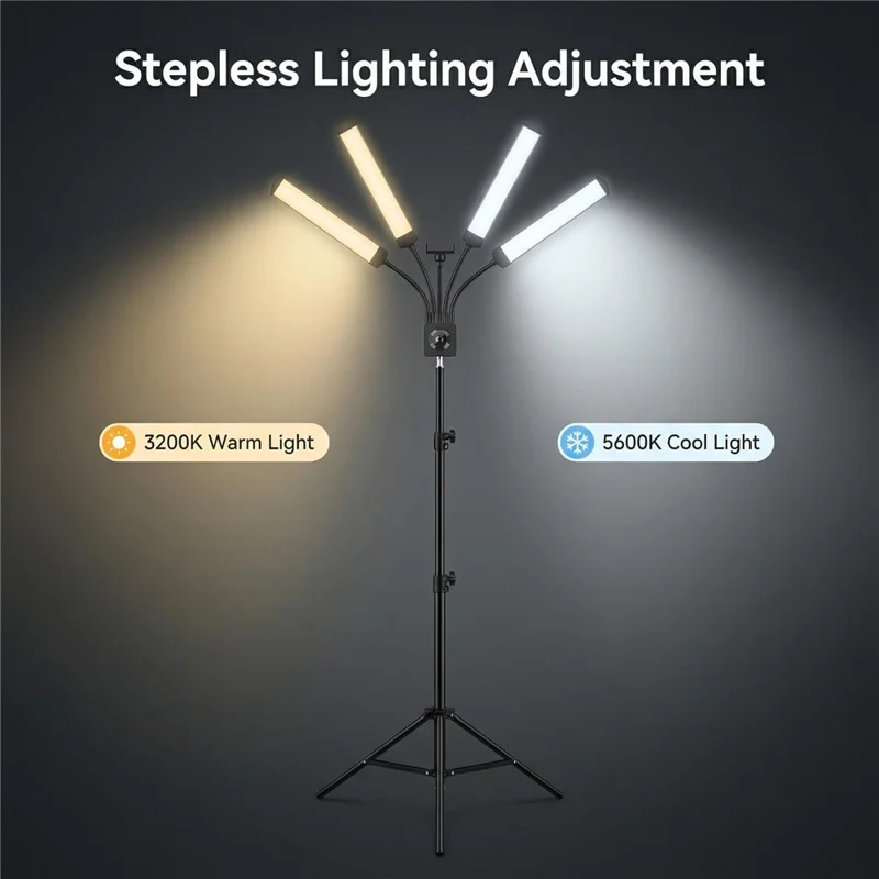 HD-150XJ 4-Arm Fill Light 3200K-5600K Adjustable Remote Control 65W LED Photography Light for Beauty Live Streaming - Black