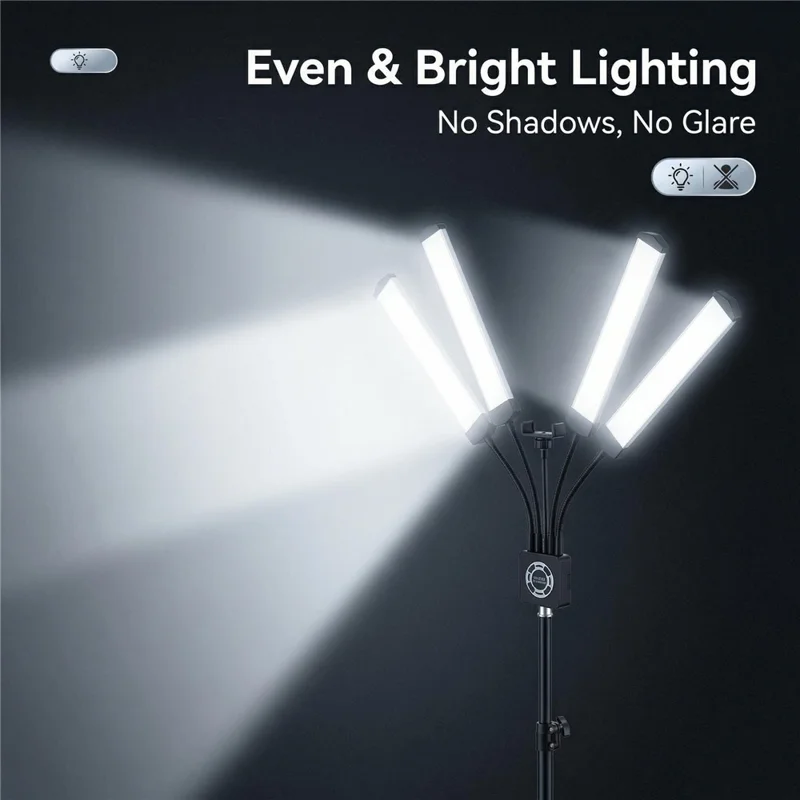 HD-150XJ 4-Arm Fill Light 3200K-5600K Adjustable Remote Control 65W LED Photography Light for Beauty Live Streaming - Black