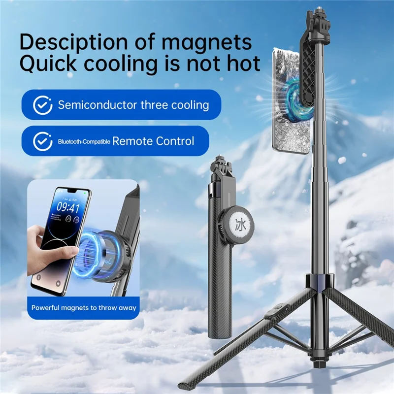 K07 Semiconductor Cooling Phone Stand Tripod Bluetooth-compatible Remote Control Selfie Stick for Live Streaming