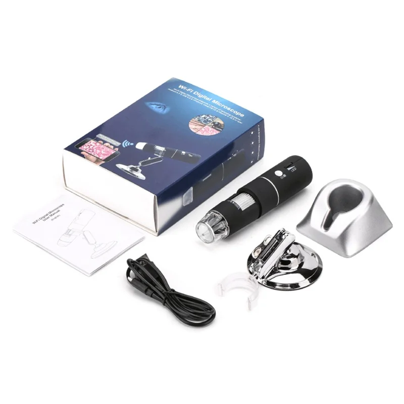 303 Microscopio Digital WiFi 1000X de Aumento 2MP HD 1080P Sensor CMOS 8 Luces LED Magnificador Inalámbrico - Negro