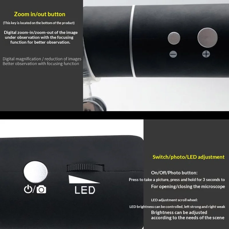 303 Microscopio Digital WiFi 1000X de Aumento 2MP HD 1080P Sensor CMOS 8 Luces LED Magnificador Inalámbrico - Negro