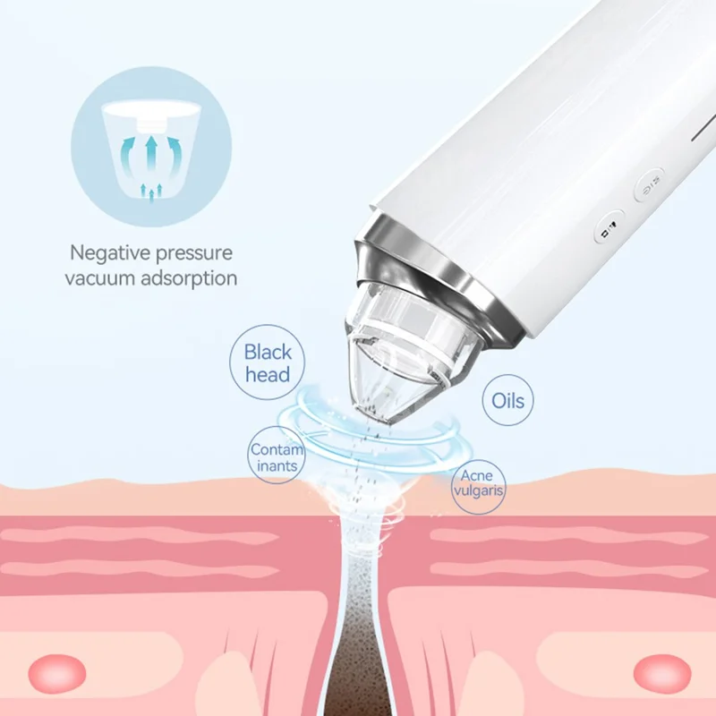 H200 visuel komedonfjerner med 20x forstørrelse, vakuum-sugning, ansigtsporerenser med 6 sugemundstykker - Pink