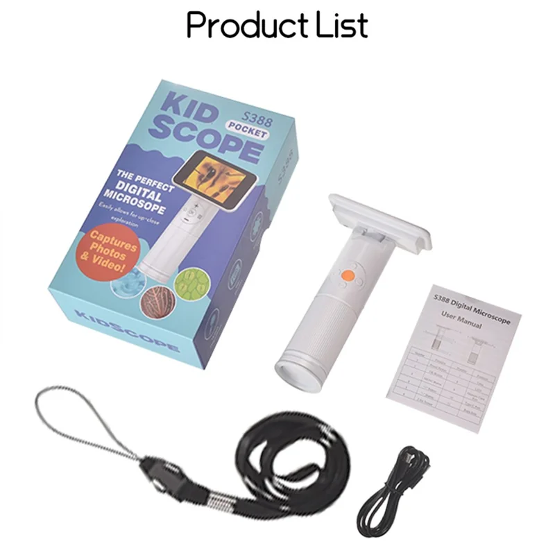 S388 Kids Digital Microscope 2MP 2.8 inch 1600X Magnification Microscope for Science Education (without Memory Card) - White