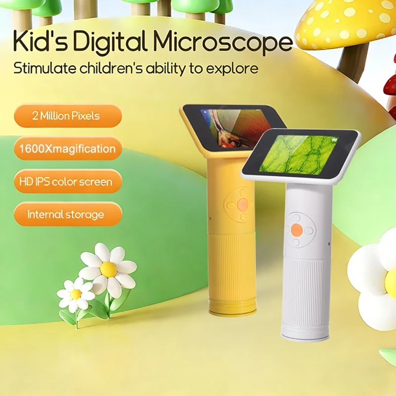 S388 Kids Digital Microscope 2MP 2.8 inch 1600X Magnification Microscope for Science Education (without Memory Card) - White