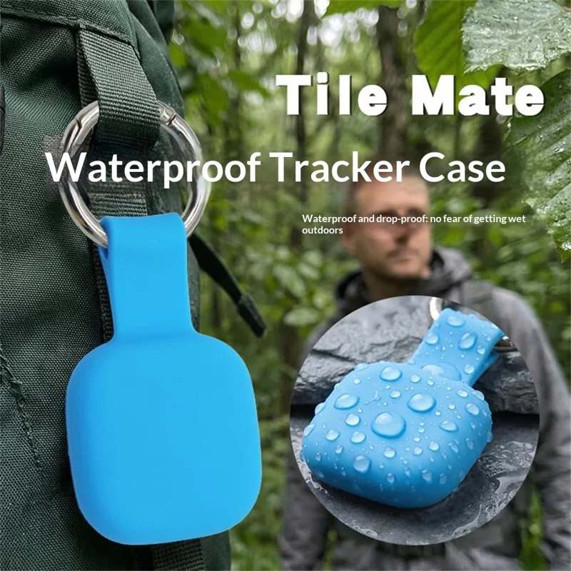Skyblå silikonfodral för Tile Mate (2024) med Bluetooth-kompatibel spårare, vattentät skyddshölta med nyckelring