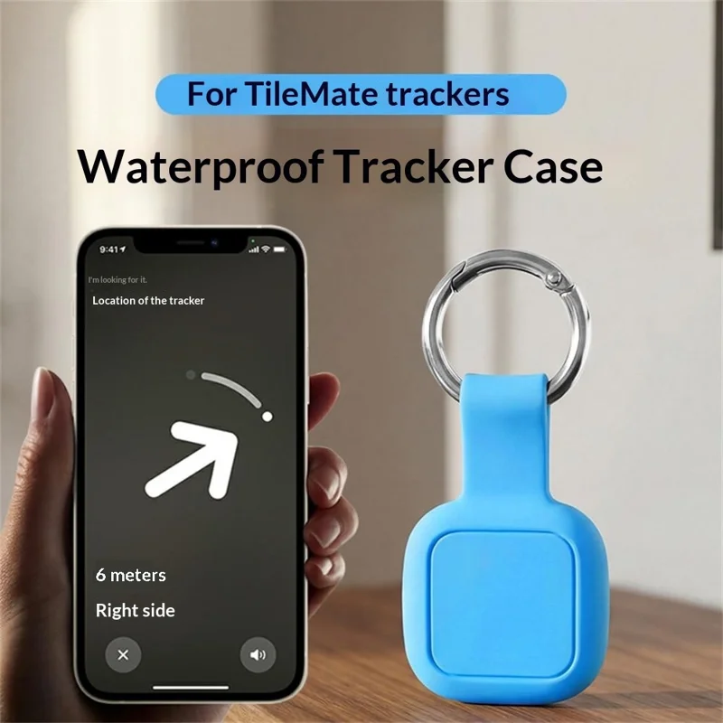 Skyblå silikonfodral för Tile Mate (2024) med Bluetooth-kompatibel spårare, vattentät skyddshölta med nyckelring