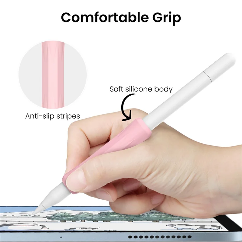 AHASTYLE DD07+WG24 3Pcs Silicone Grip Cover for Apple Pencil Pro / Apple Pencil (USB-C) / 1st Generation / 2nd Generation with 2 Replacement Tips - Pink+Purple+Green