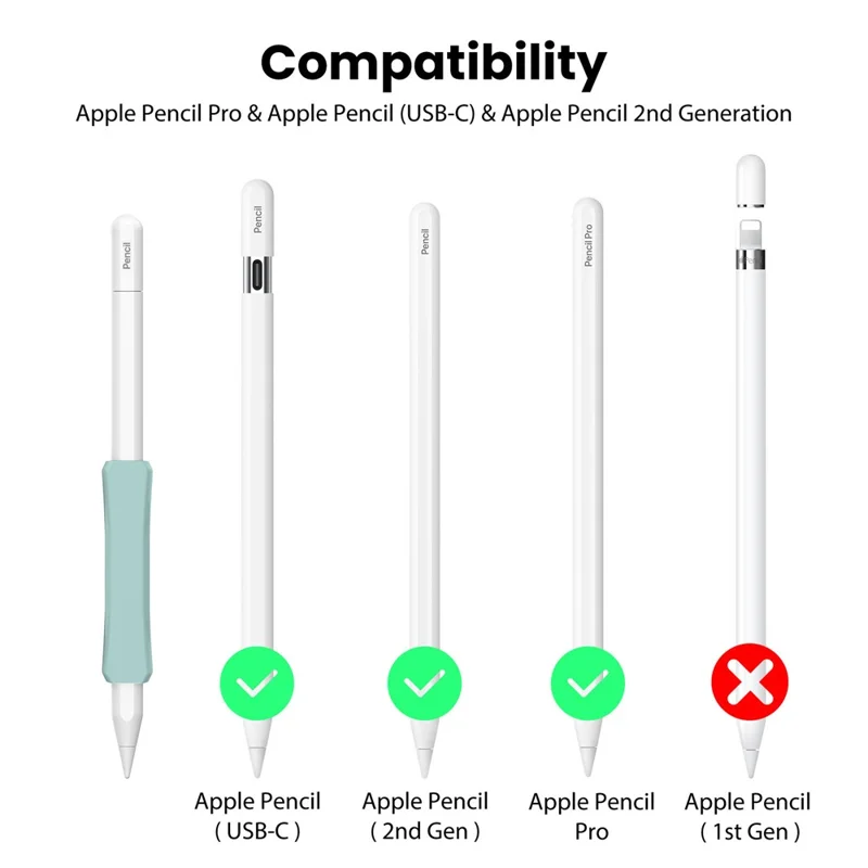 AHASTYLE DD07+WG24 3Pcs Silicone Grip Cover for Apple Pencil Pro / Apple Pencil (USB-C) / 1st Generation / 2nd Generation with 2 Replacement Tips - Pink+Purple+Green