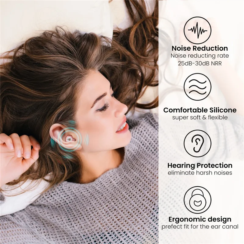 AHASTYLE NE25 4 par sekskantede ørepropper til sovning, støjreduktion, silikone ørepropper, XS / S / M / L - Lyserød+Hvid
