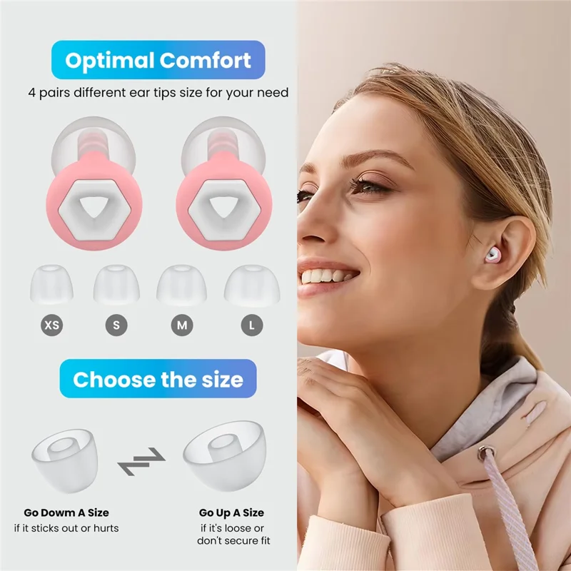 AHASTYLE NE25 4 par sekskantede ørepropper til sovning, støjreduktion, silikone ørepropper, XS / S / M / L - Lyserød+Hvid