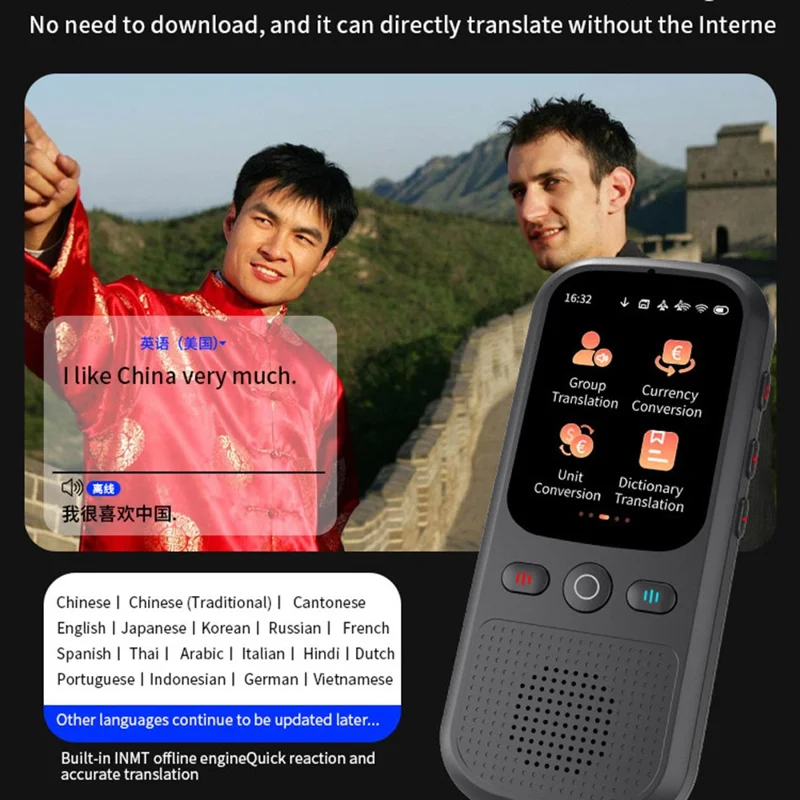 F5 AI Voice Translator Touch Screen 142-Language Online Translator with Offline Translation for Travel Business Learning, 1+8GB - Black