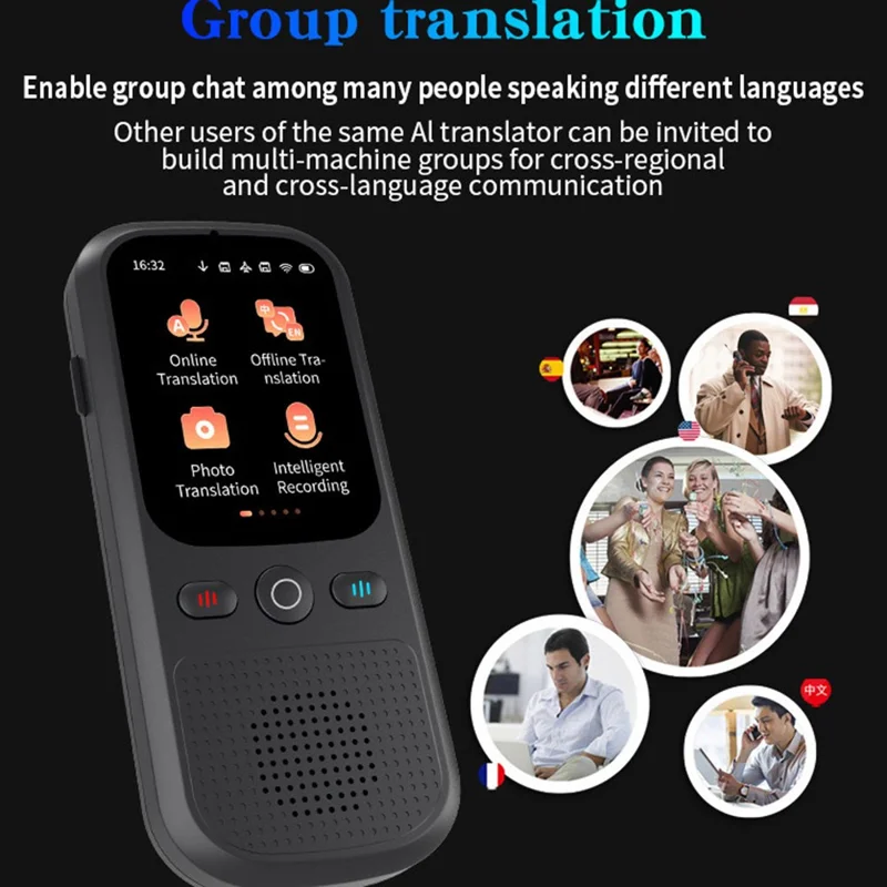 F5 AI Voice Translator Touch Screen 142-Language Online Translator with Offline Translation for Travel Business Learning, 1+8GB - Black