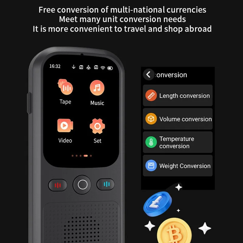 F5 AI Voice Translator Touch Screen 142-Language Online Translator with Offline Translation for Travel Business Learning, 1+8GB - Black