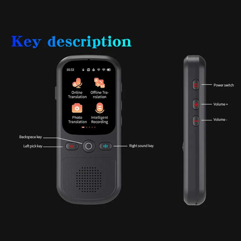 F5 AI Voice Translator Touch Screen 142-Language Online Translator with Offline Translation for Travel Business Learning, 1+8GB - Black