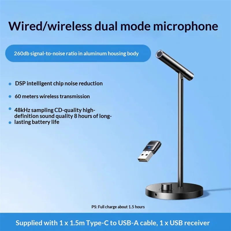 UGREEN CM770 35344 2.4G Wireless / USB Wired Desktop Microphone DSP Noise Cancelling Omnidirectional Mic for Gaming Recording - Black