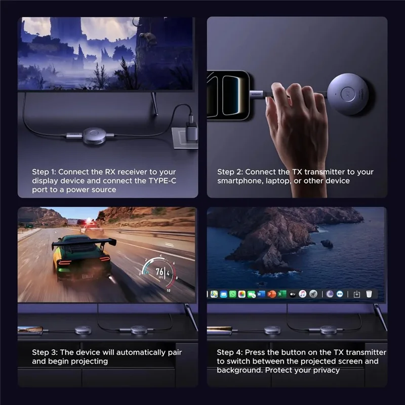 UGREEN S309-75500 Type-C Magnetic Phone Screen Mirroring Dongle HD 1080P / 60Hz 5.8G Wireless Transmitter and Receiver Kit