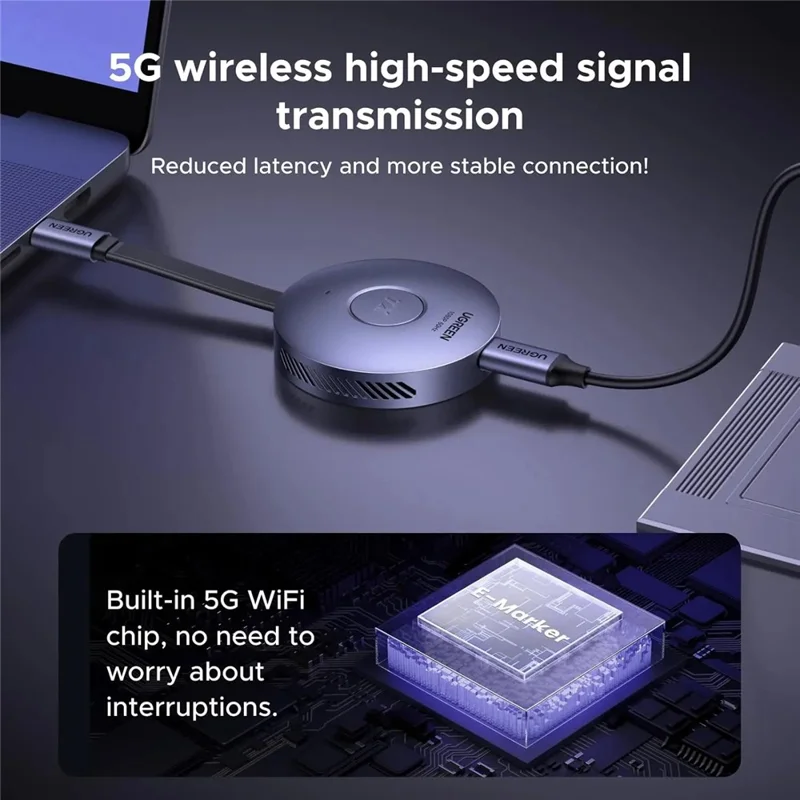 UGREEN S309-75500 Type-C Magnetic Phone Screen Mirroring Dongle HD 1080P / 60Hz 5.8G Wireless Transmitter and Receiver Kit
