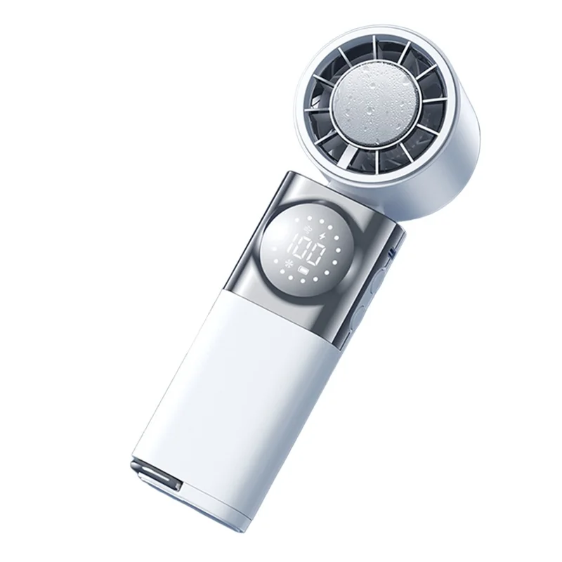 X80 Semiconductor Cooling Handheld Fan 100-Speed Adjustable Digital Display Pocket Fan with Power Bank Function - White