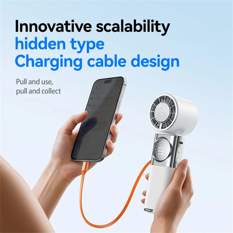 X80 Semiconductor Cooling Handheld Fan 100-Speed Adjustable Digital Display Pocket Fan with Power Bank Function - White