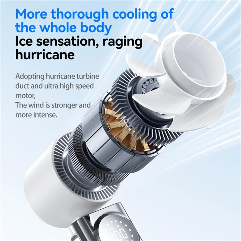 X80 Semiconductor Cooling Handheld Fan 100-Speed Adjustable Digital Display Pocket Fan with Power Bank Function - White