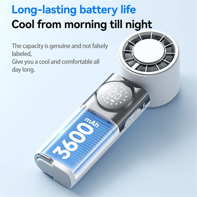 X80 Semiconductor Cooling Handheld Fan 100-Speed Adjustable Digital Display Pocket Fan with Power Bank Function - White
