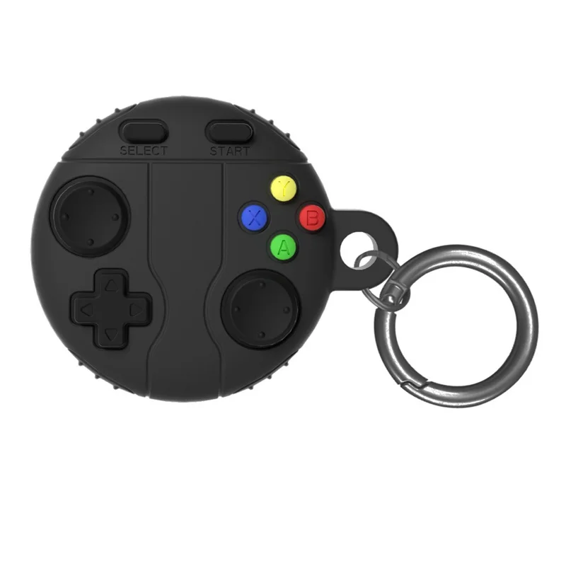For Apple AirTag Tracker Liquid Silicone Case Game Controller Design Protective Cover with Ring Buckle - Dark Grey