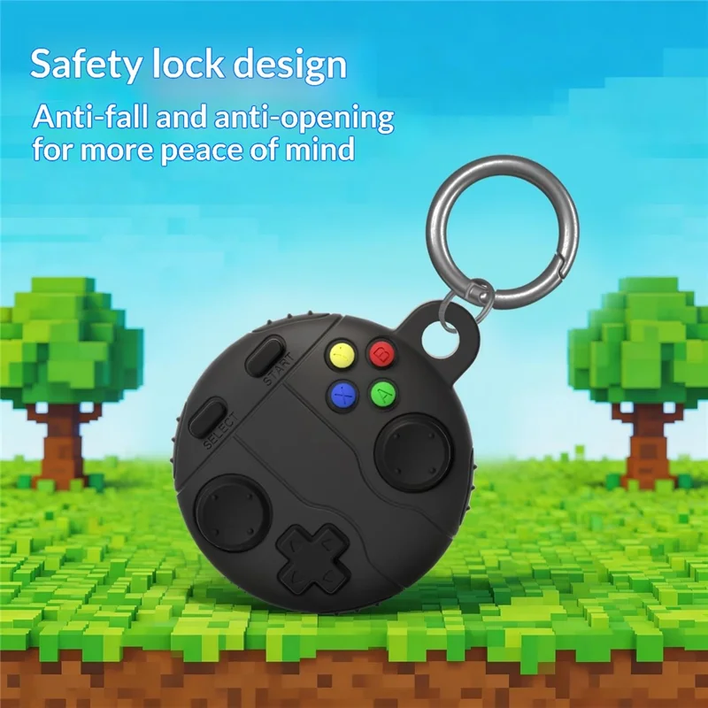 For Apple AirTag Tracker Liquid Silicone Case Game Controller Design Protective Cover with Ring Buckle - Dark Grey