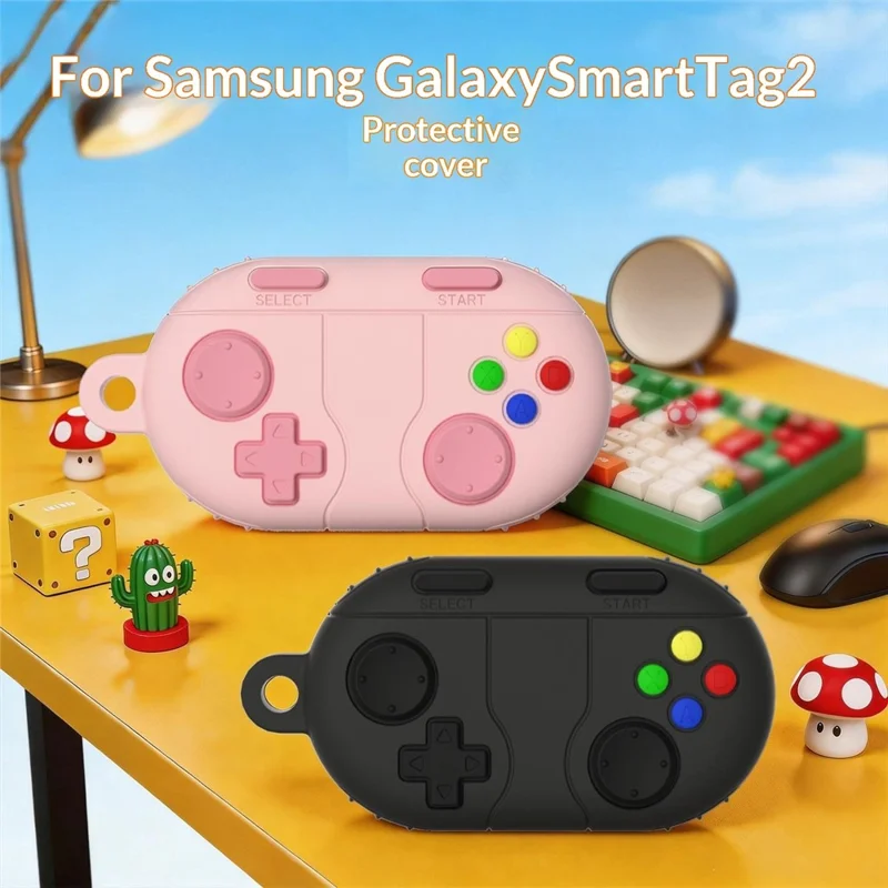 For Samsung Galaxy SmartTag2 Liquid Silicone Case Game Controller Design Protective Cover with Ring Buckle - Dark Grey