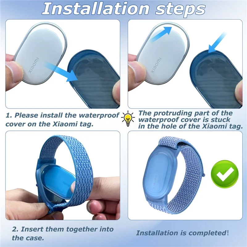 Funda protectora para localizador Xiaomi Tag con cubierta impermeable de TPU y correa de nailon tejido - Azul concha