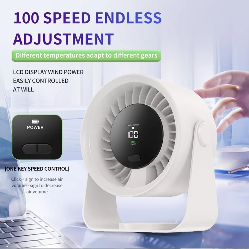 Ventoinha de Secretária SL622 com Ecrã Digital LCD de 100 Velocidades, Sem Fios, para Quarto Escritório, para Mesa ou Montagem na Parede - Cinzento