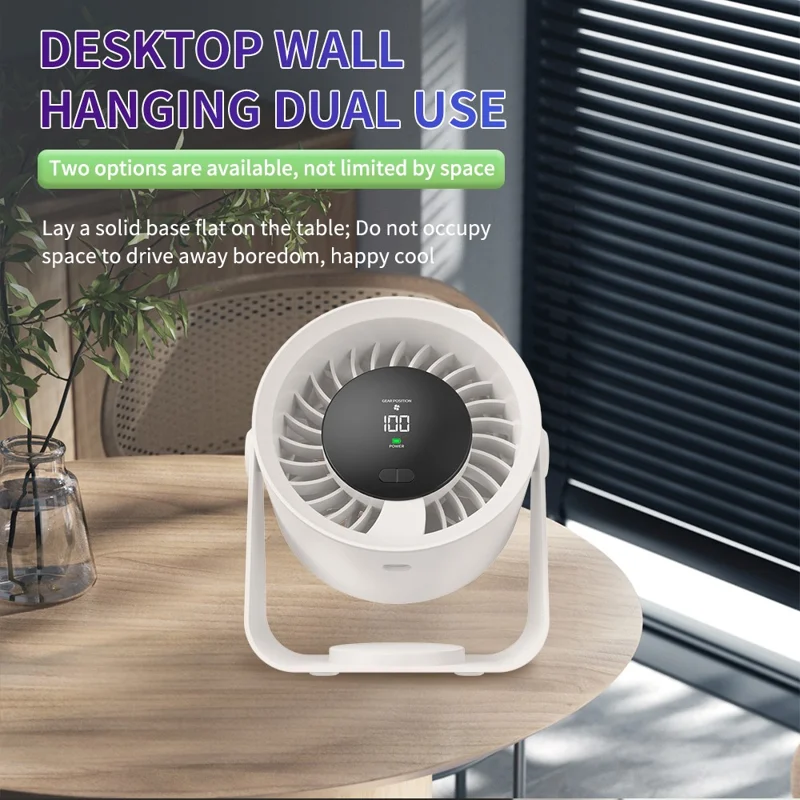 Ventoinha de Secretária SL622 com Ecrã Digital LCD de 100 Velocidades, Sem Fios, para Quarto Escritório, para Mesa ou Montagem na Parede - Cinzento
