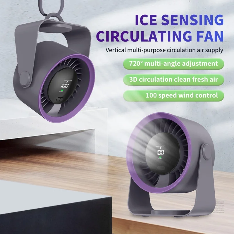 Ventoinha de Secretária SL622 com Ecrã Digital LCD de 100 Velocidades, Sem Fios, para Quarto Escritório, para Mesa ou Montagem na Parede - Cinzento