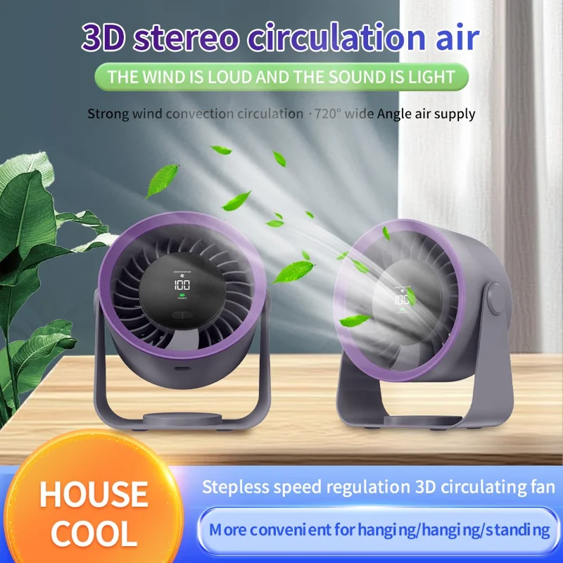 Ventoinha de Secretária SL622 com Ecrã Digital LCD de 100 Velocidades, Sem Fios, para Quarto Escritório, para Mesa ou Montagem na Parede - Cinzento