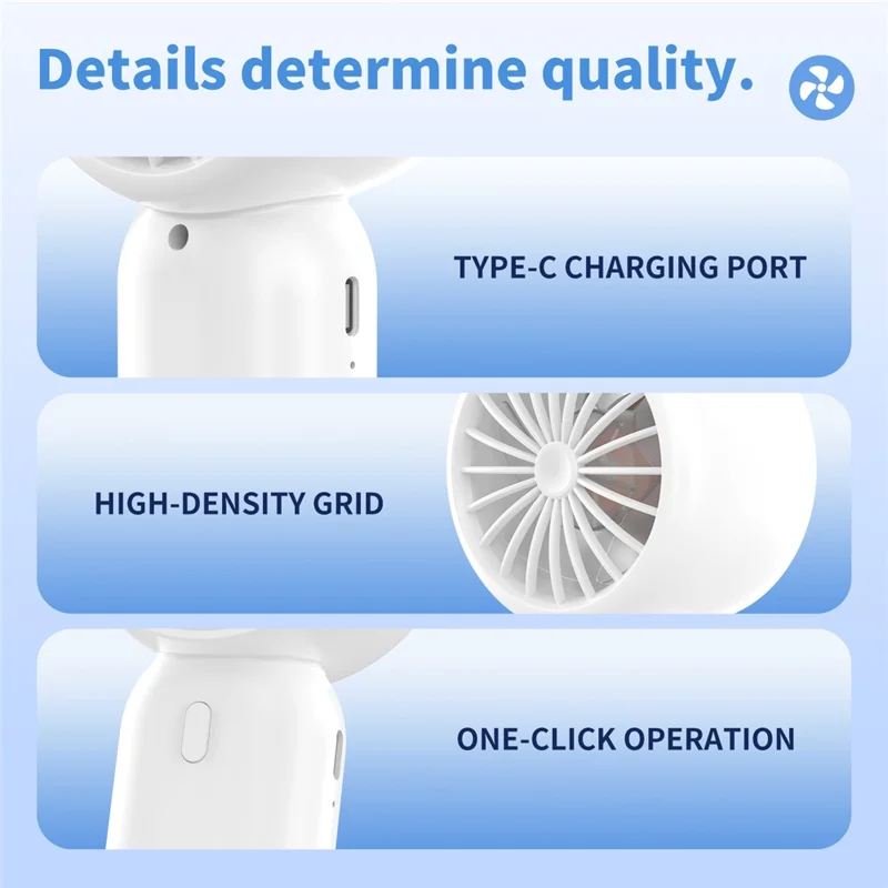 Ventilateur portable mini SL631, ventilateur de poche silencieux rechargeable USB-C 3 vitesses, pour bureau et extérieur - Blanc