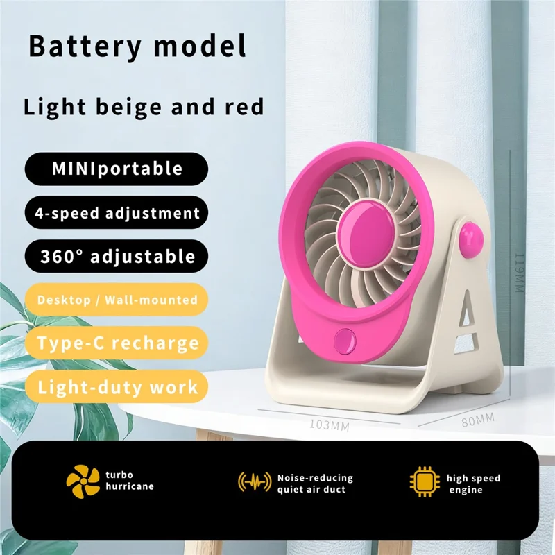 F16 Mini Desktop Fan USB Rechargeable Ai Circulation 4-Speed Brushless Motor Table Wall-Mounted Fan for Office - Rose