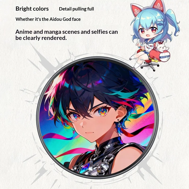 BW01 Electronic Badge 1.85 Inch Touchscreen Bluetooth-compatible Anime Display Brooch Pin for Cosplay Events - Black