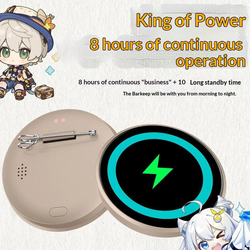 BW01 Electronic Badge 1.85 Inch Touchscreen Bluetooth-compatible Anime Display Brooch Pin for Cosplay Events - Black