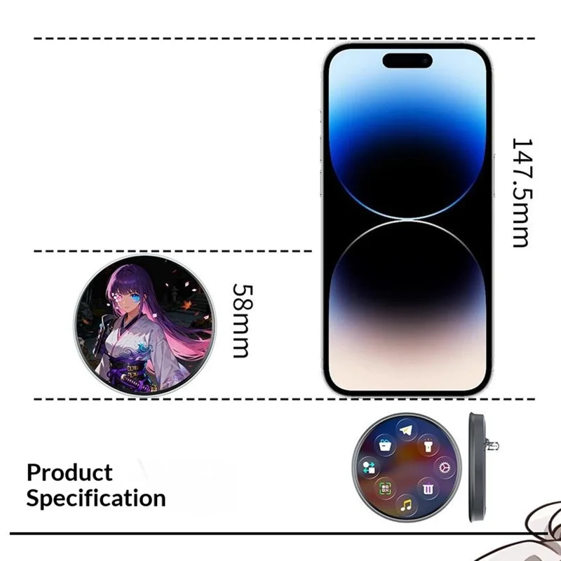 BW01 Electronic Badge 1.85 Inch Touchscreen Bluetooth-compatible Anime Display Brooch Pin for Cosplay Events - Black