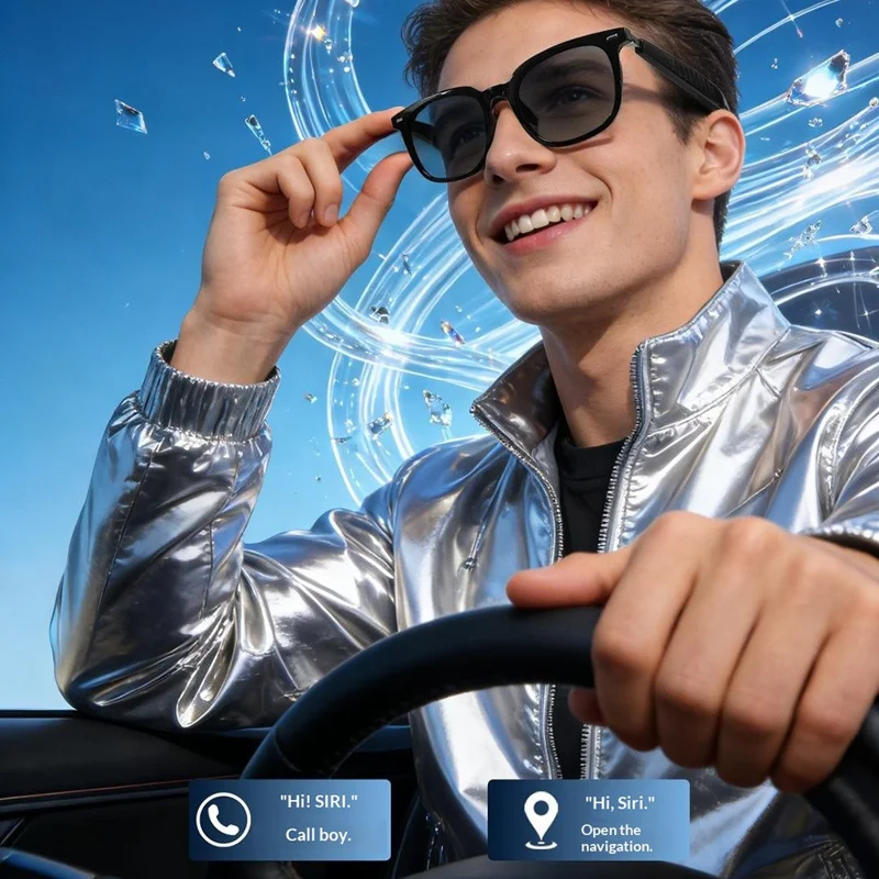 Occhiali intelligenti F70 AI Bluetooth Occhiali da ciclismo e guida con chiamata e lente foto cromatica - Montatura nera / Lente grigia